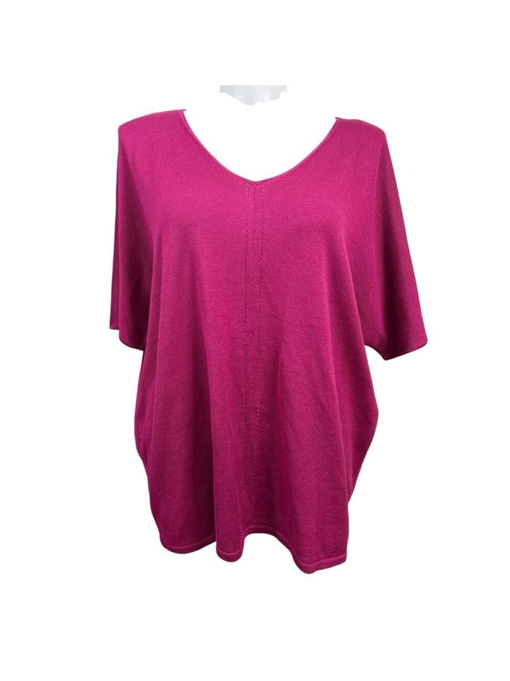 Avenue Magenta Knit Short Sleeve V Neck Tunic Top Size 26/28